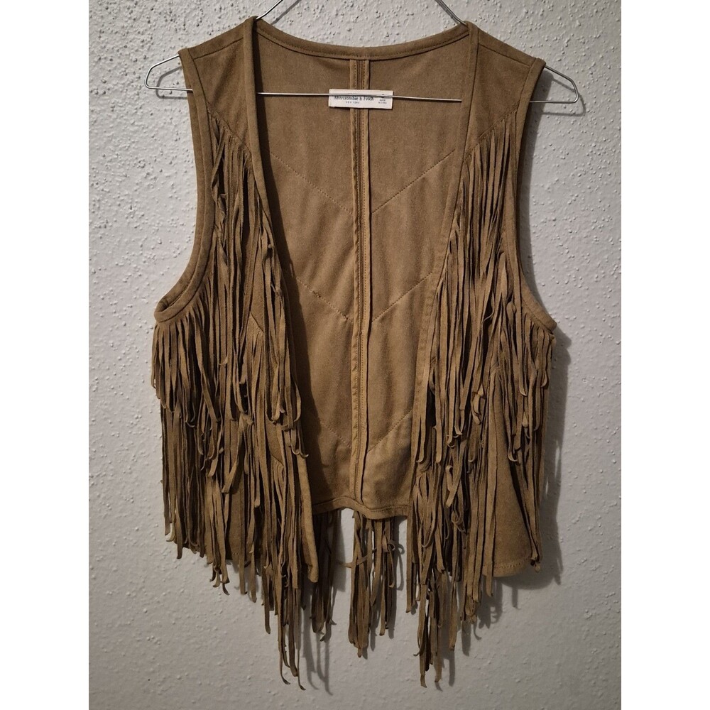 Abercrombie & Fitch S Faux Suede Fringe Vest Brown Hippie Western Festival
